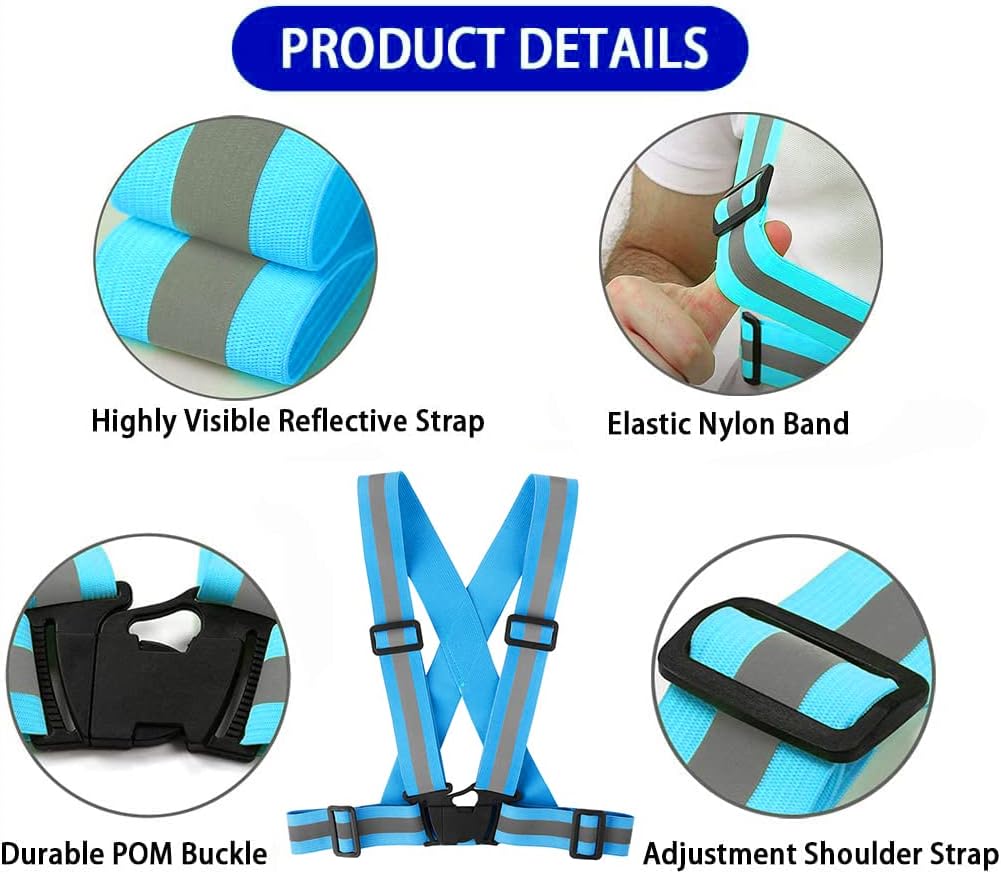 Running Reflective Vest Gear 3 Pack, Adjustable Safety Vest High Visible Reflective Belt Straps Night Walking Vest