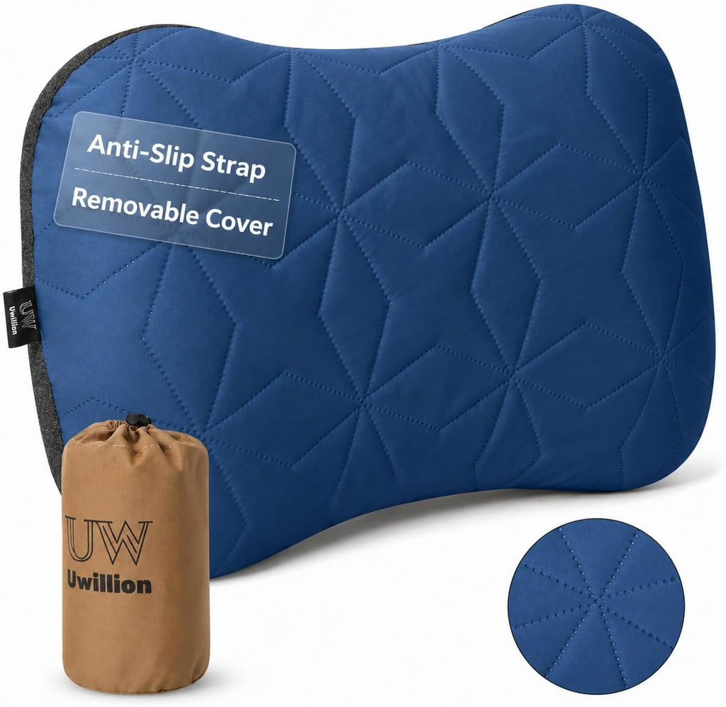 UWILLION Inflatable Camping Pillow with Removable Washable Cover, Ultralight Compact Air Pillow for Backpacking, Hiking, Travel & Camping, Ergonomic Neck and Lumbar Support Blow Up Pillow – Green