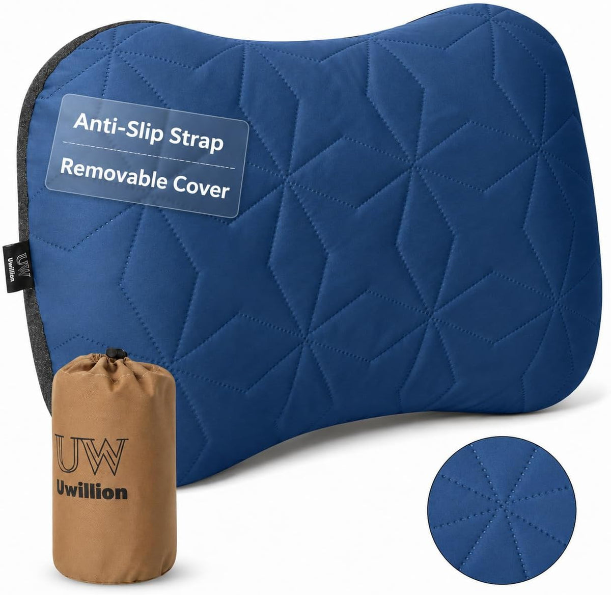 UWILLION Inflatable Camping Pillow with Removable Washable Cover, Ultralight Compact Air Pillow for Backpacking, Hiking, Travel & Camping, Ergonomic Neck and Lumbar Support Blow Up Pillow – Green