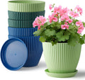 RooTrimmer 7.5 Inch Plastic Pots, 6 Pack with Drain Holes & Saucers