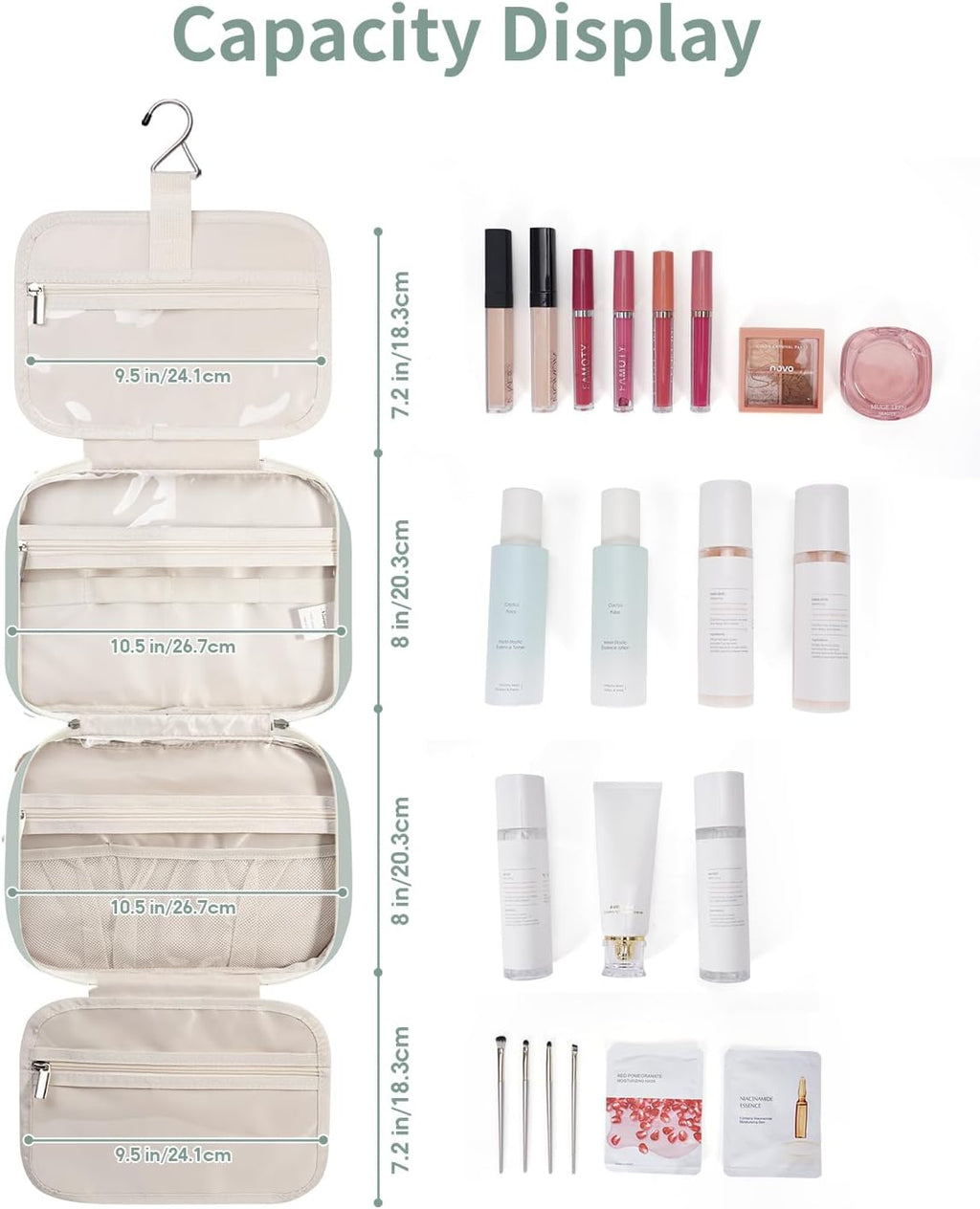 Narwey Hanging Toiletry Bag for Women, Travel Makeup Cosmetic Organizer Bag