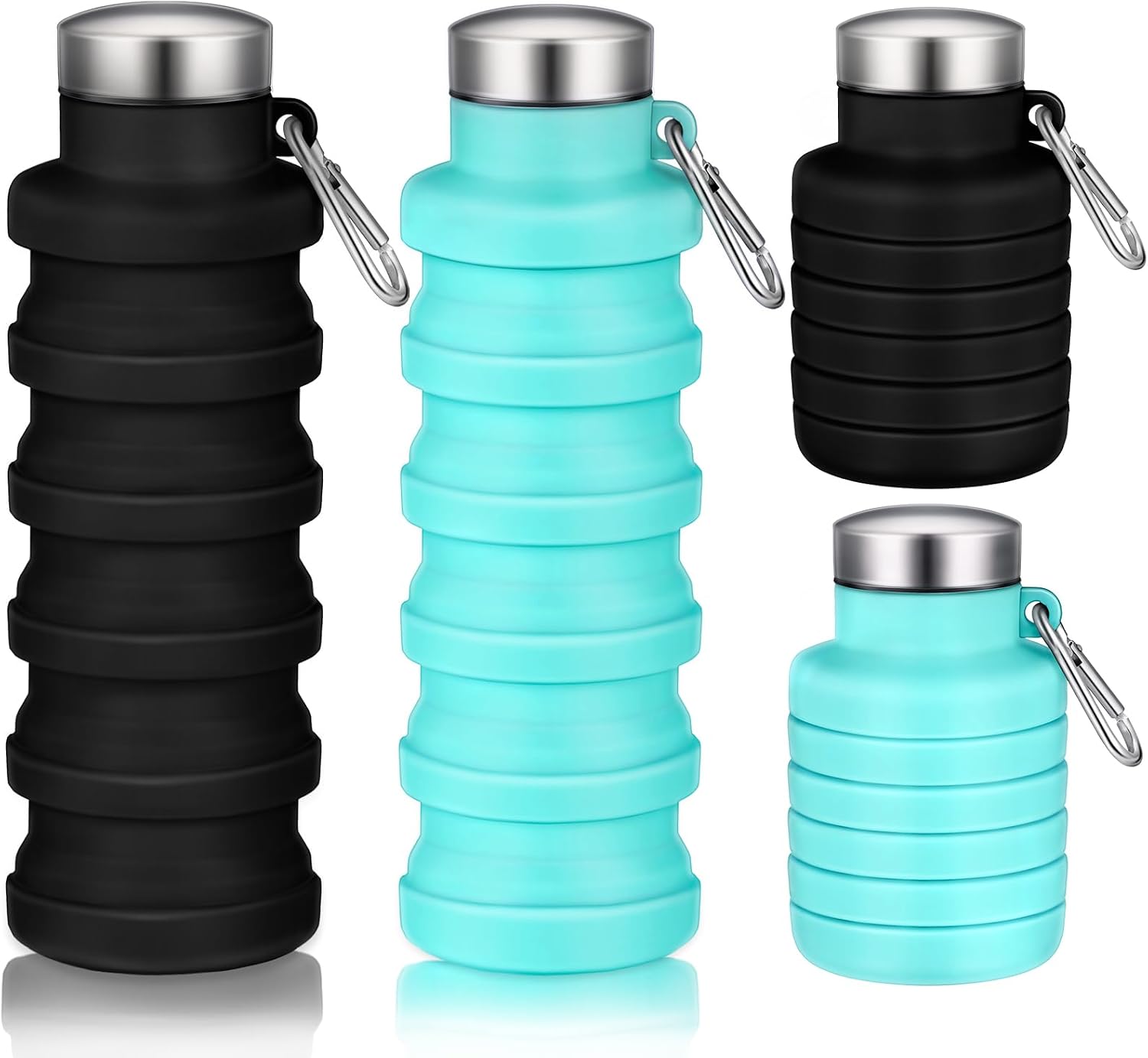 Baderke 2 Pcs Collapsible Water Bottles, 17oz, Green, Purple