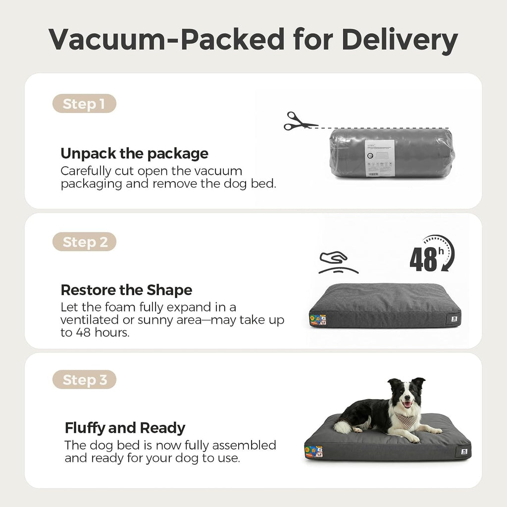 Sytopia 42 Inch Indestructible Dog Bed for Extra Large Dogs, Durable Canvas Chew Proof Dog Bed with Waterproof Machine Washable Removable Cover, Indoor Outdoor Patio Pet Pad for Crate, Dark Grey