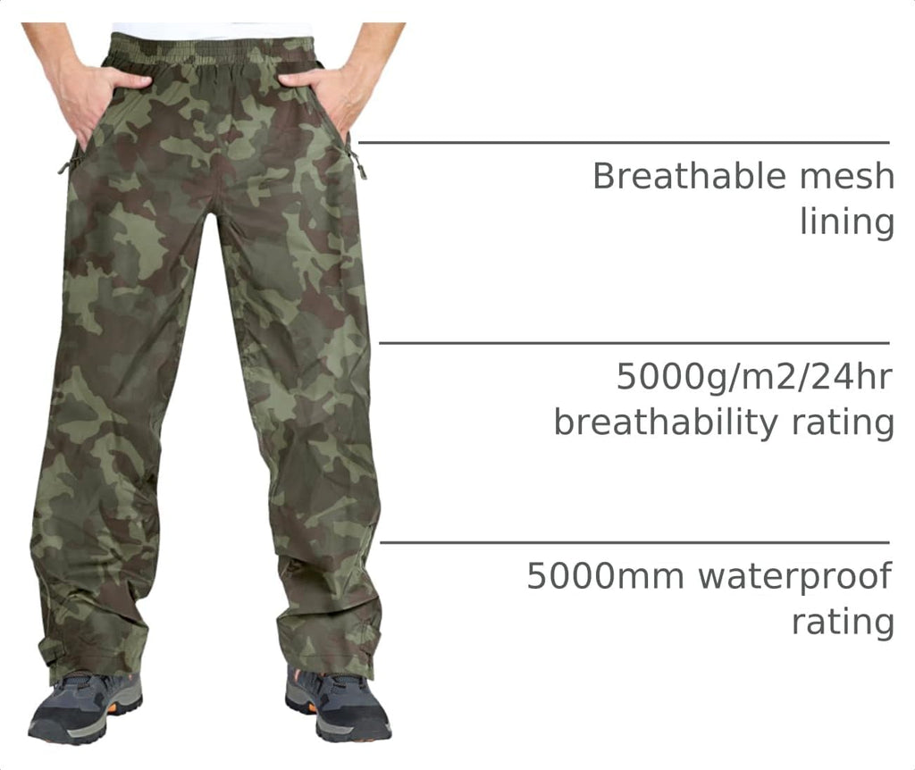 33,000ft Men's Rain Pants, Waterproof Rain Over Pants, Windproof Pants