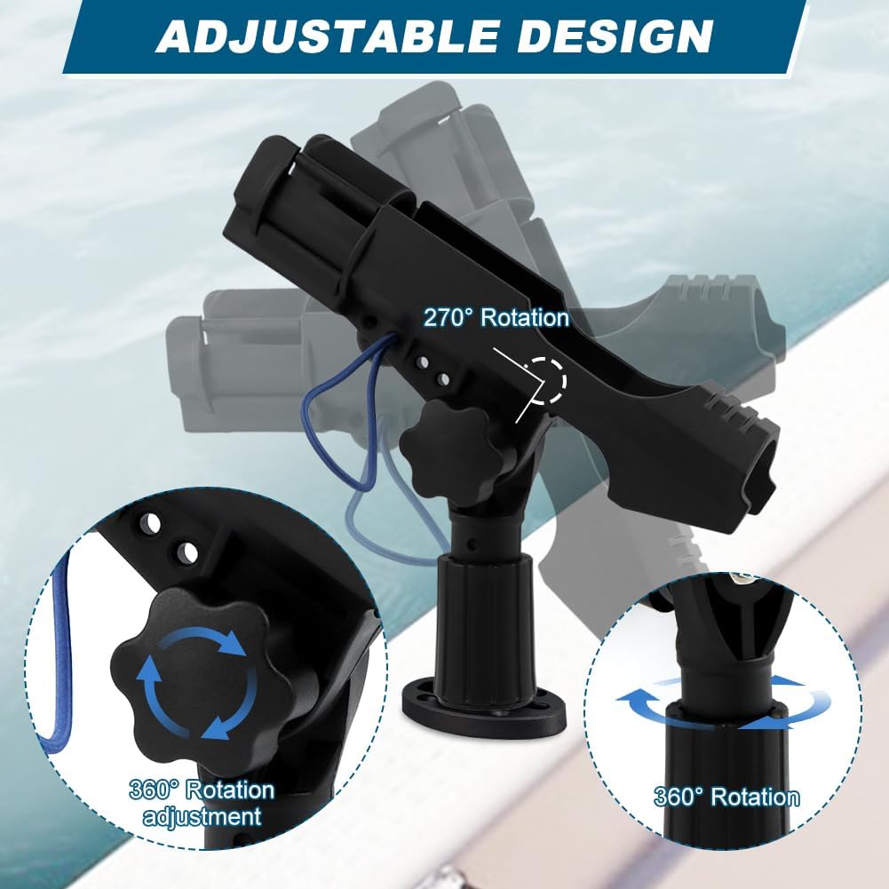 2‑Pack Kayak Fishing Rod Holders, 360° Adjustable Pole Holders for Boats
