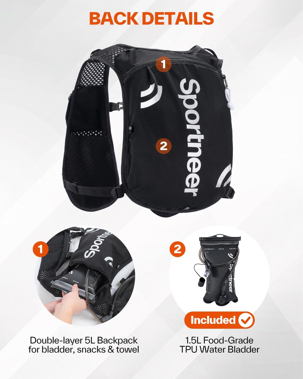 Sportneer Hydration Backpack: Lightweight Water Pack with 1.5L Bladder, Hydro Water Daypack for Running Hiking Biking Cycling for Women Men