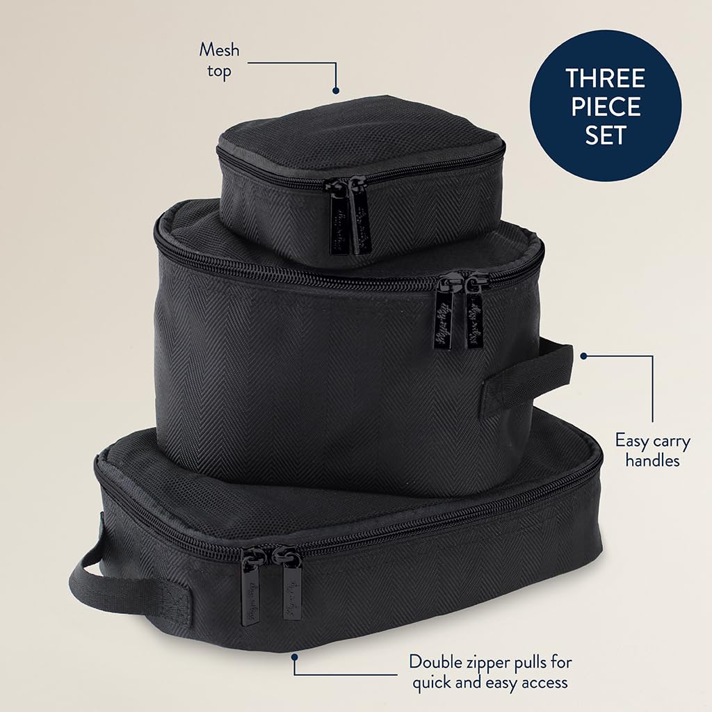 Itzy Ritzy Packing Cubes for Travel, Set of 3 Travel Organizers (Black)