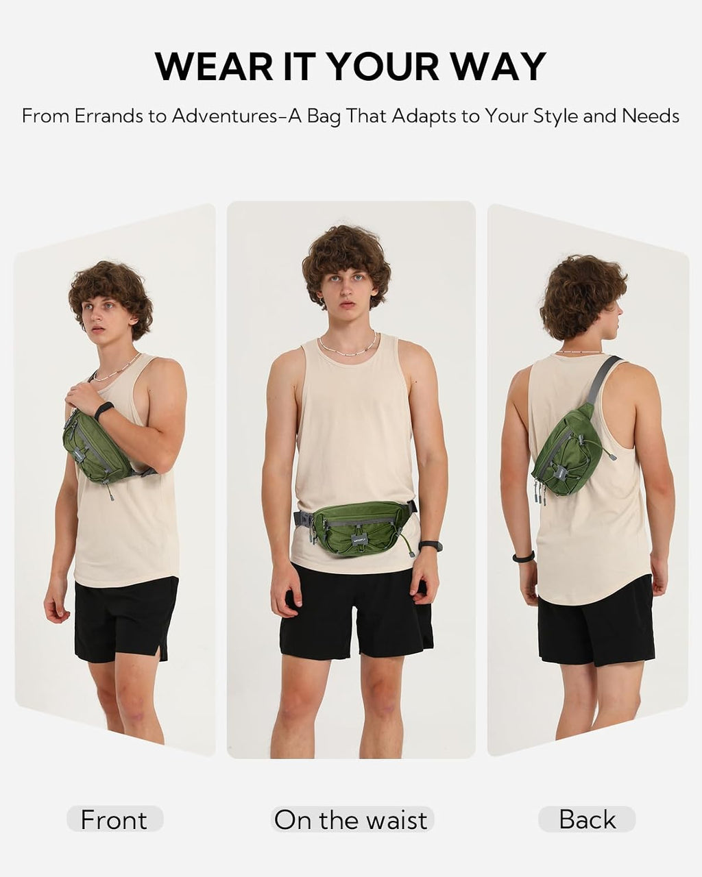 WATERFLY Small Fanny Pack RFID Blocking Travel Hiking Crossbody Waist Bag