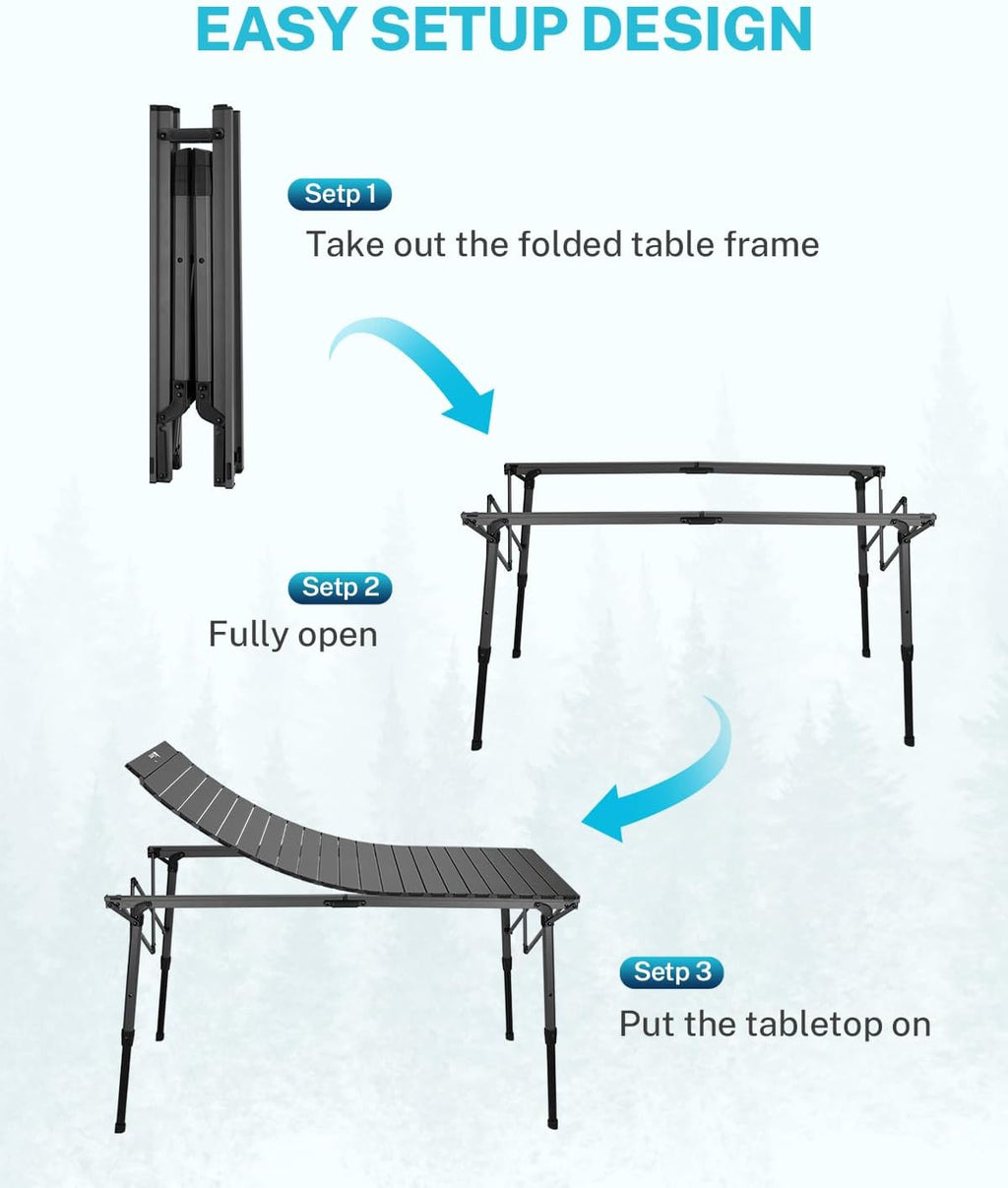 Gonex 50" Camping Table, Roll Up Aluminum Folding Picnic Beach Table