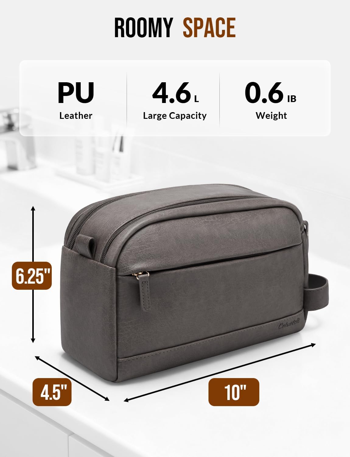 PU Leather Toiletry Bag for Men, Grey