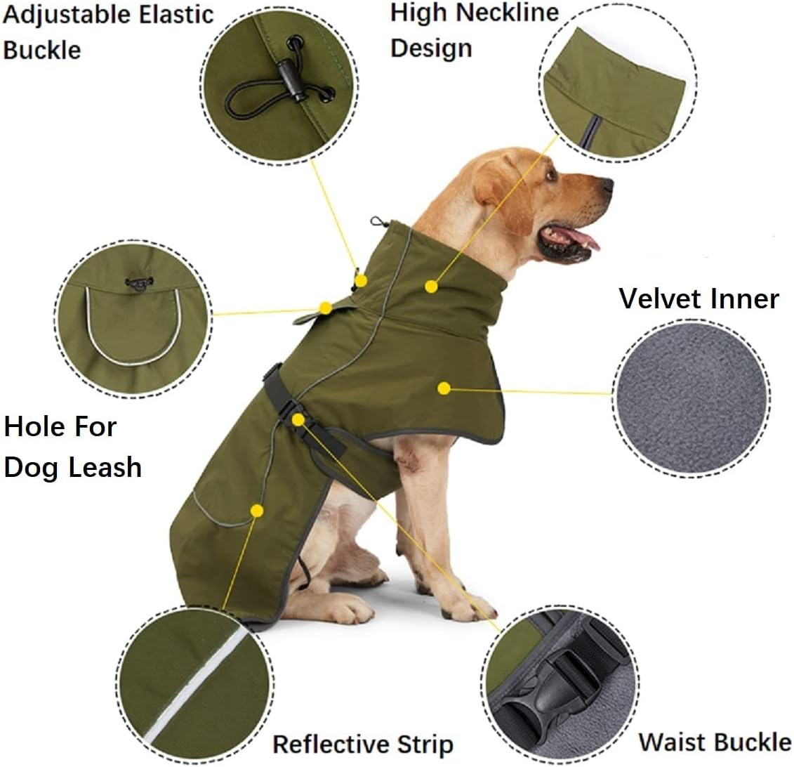Dog Raincoat - Waterproof Winter Jacket with Velvet Inner, Reflective Strip, Black, 3XL
