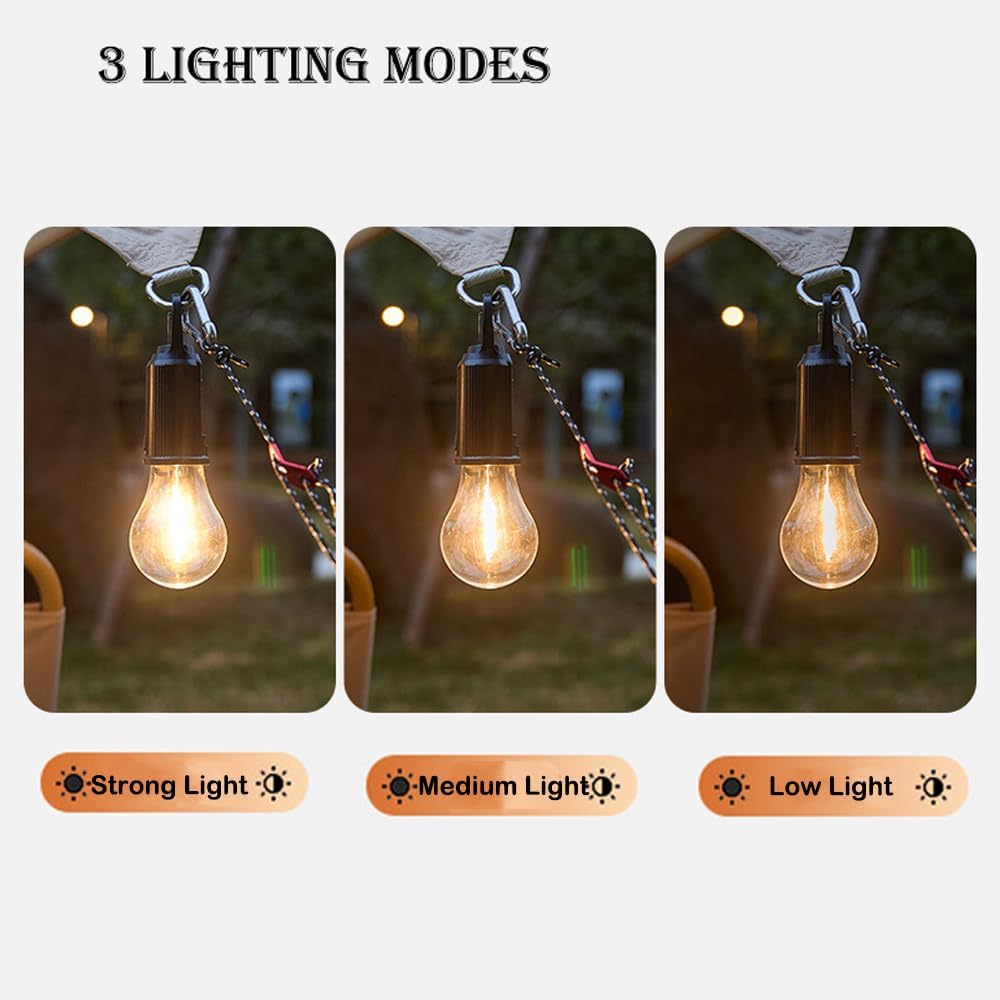 5 Pack Camping Lights with Remote Control Timer Function Tent Lamp Hanging Outdoor Camp Rechargeable Bulb Portable Lantern with Clip Hook 3 Lighting Modes for Hiking Backpacking Warm Light
