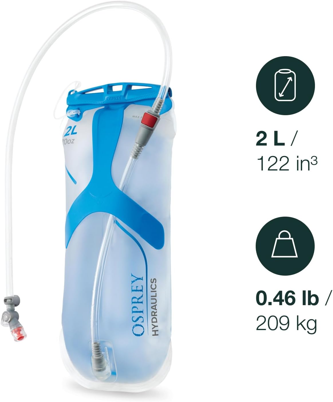 Osprey Hydraulics Backpack Water Reservoir with Bite Valve - BPA-Free, Leakproof Hydration Bladder with QuickConnect and Slide-Seal - Compatible with Most Hiking and Biking Packs
