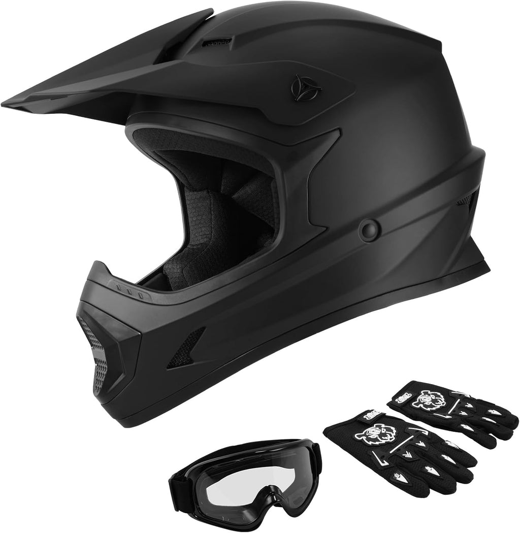 SLMOTO Toddler Full Face Helmet Matte Black Dirt Bike ATV DOT Approved