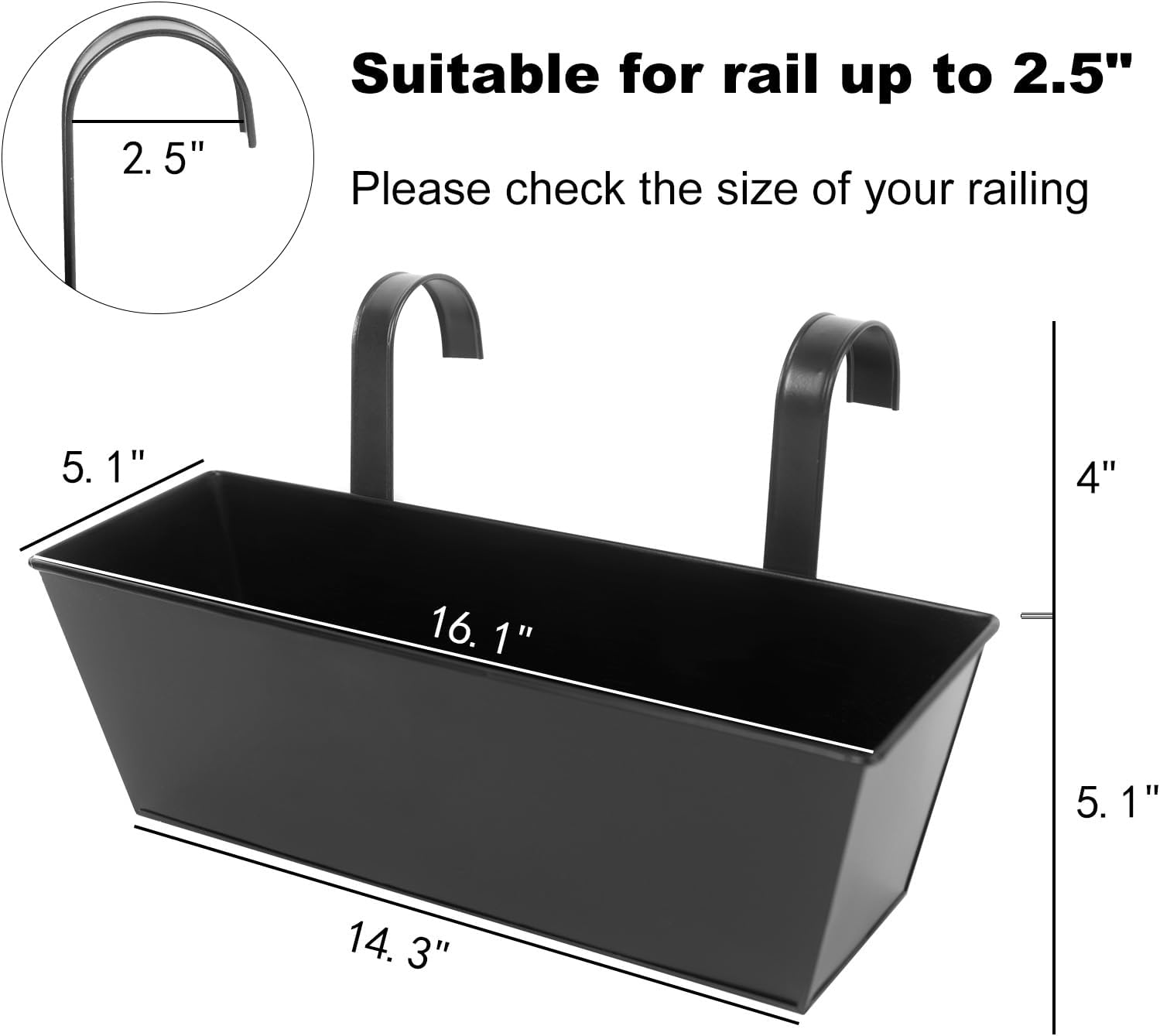 16 Inch Railing Planters Box Metal Hanging Flower Pot 5 Pcs