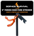 Ferro Rod Fire Starter Drilled Flint and Steel Survival Tool Kit with High Visibility Paracord Lanyard and Weatherproof Striker
