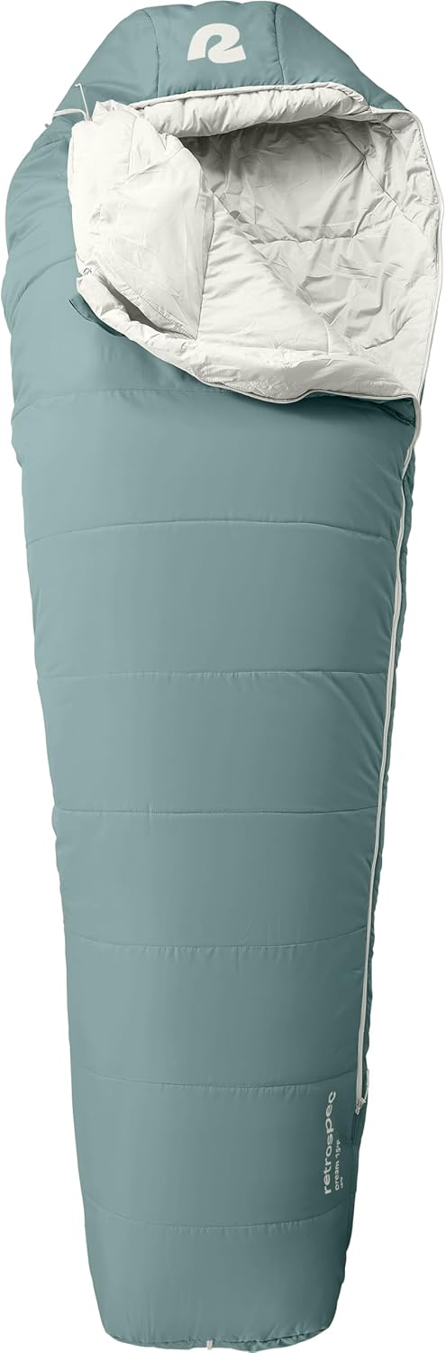 Retrospec Dream Mummy Sleeping Bag - 5, 15, & 30°F Cold Weather Camping & Travel Essential Gear with Water - Resistant Shell & Synthetic Fill - Zippered Pocket & Stuff Sack