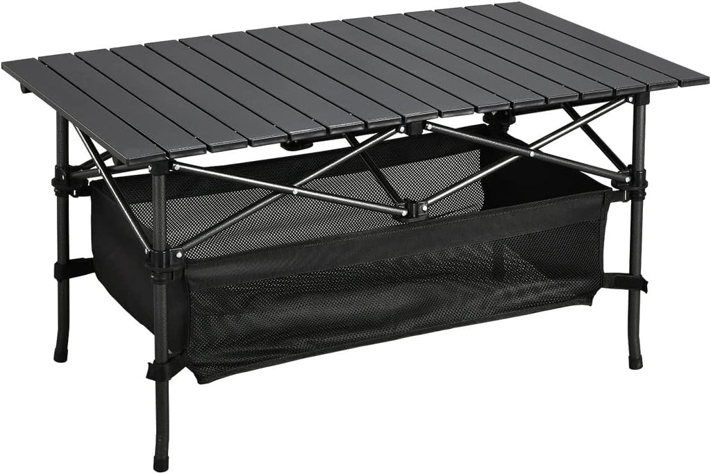 WUROMISE Lightweight Aluminum Folding Camping Table (37.13” x 21.57” x 19.69”), Portable Roll-Up Design for Outdoor, Camping, Beach, BBQ, Patio, and Picnic, Durable & Waterproof with Carrying Bag