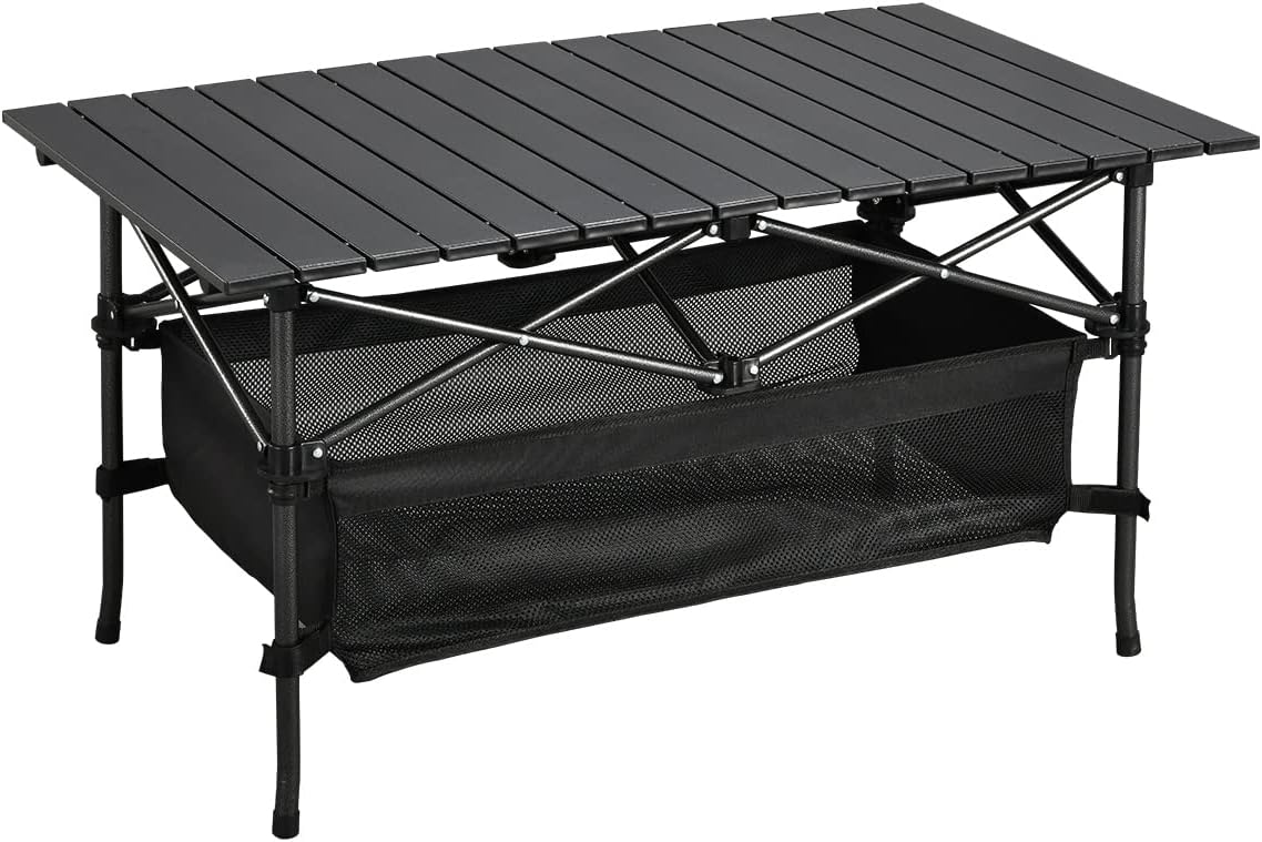 WUROMISE Lightweight Aluminum Folding Camping Table (37.13” x 21.57” x 19.69”), Portable Roll-Up Design for Outdoor, Camping, Beach, BBQ, Patio, and Picnic, Durable & Waterproof with Carrying Bag