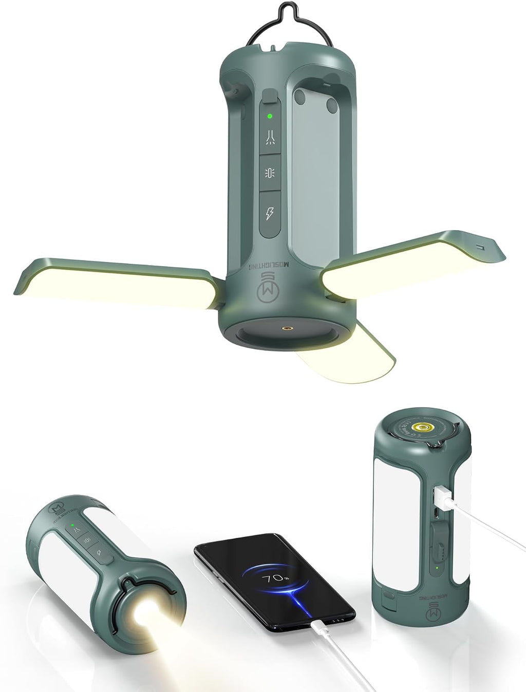 4 in 1 Rechargeable Camping Lantern with Bluetooth Speaker, 10000mAh, Portable LED Flashlight, Folding Lanterns, IP54 Waterproof, 4 Mode Stepless dimming, Power Outage Lantern for Home