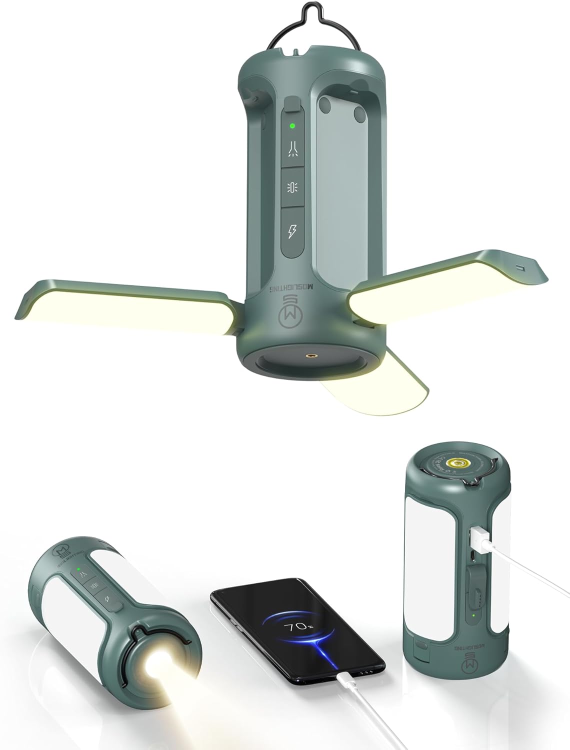 3 in 1 Folding Camping Lantern Rechargeable, 10000mAh Foldable LED Light for Tent Outdoor, IP54 Waterproof, 1500LM Camping Lights, Portable LED Flashlight, 5 Mode