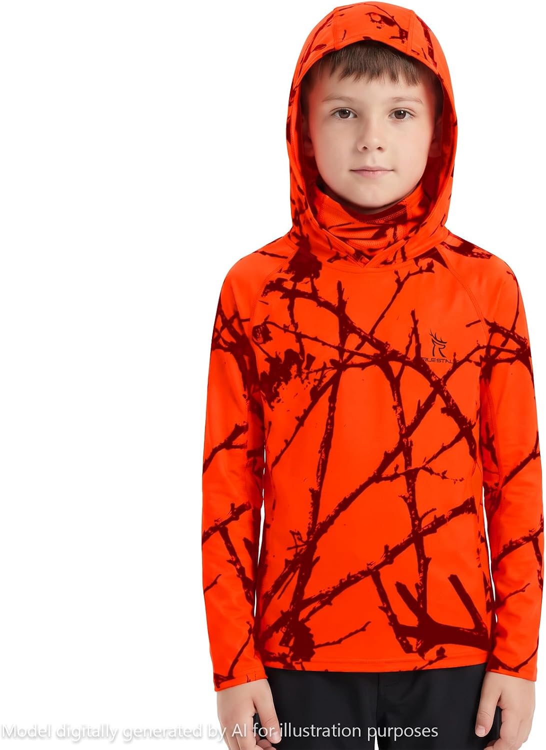 Youth UPF 50+ Camo Hunting Hoodie Shirt with Face Mask