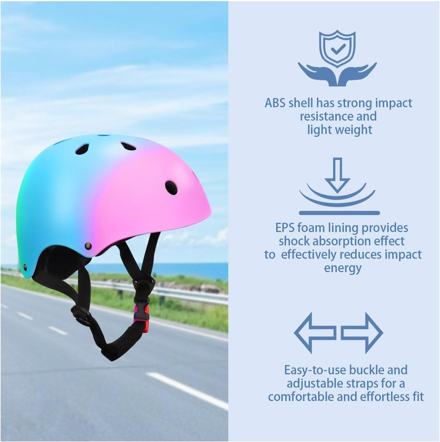 Color Gradient Adjustable Kids Bike Helmet with Knee & Elbow Pads Set | Multi-Sport Safety Gear for Boys & Girls Ages 5-14 | Skateboarding, Scooters, Roller & Inline Skating, Longboarding
