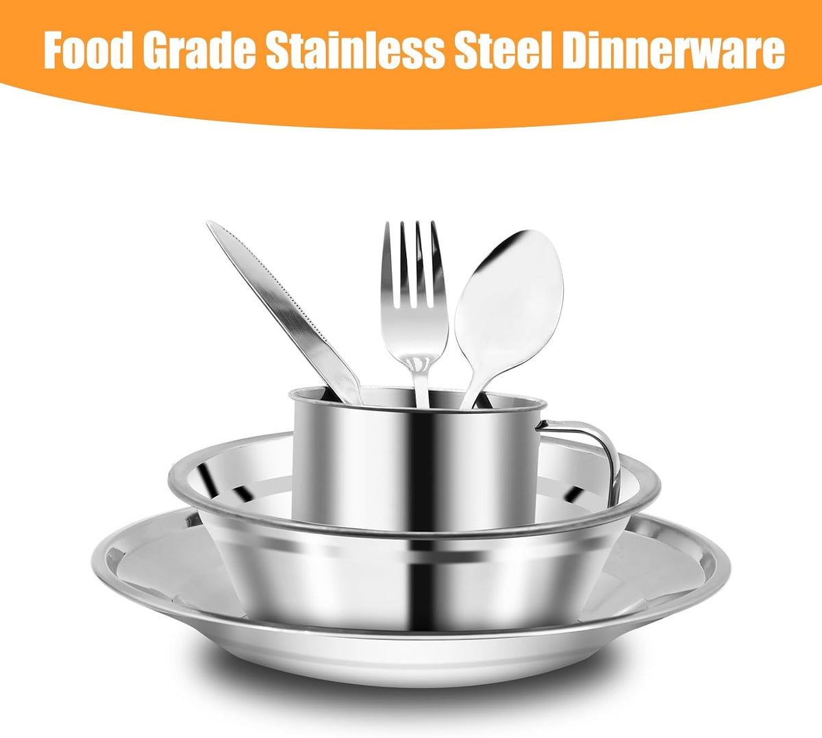 29pcs Stainless Steel Camping Tableware Kit for 4