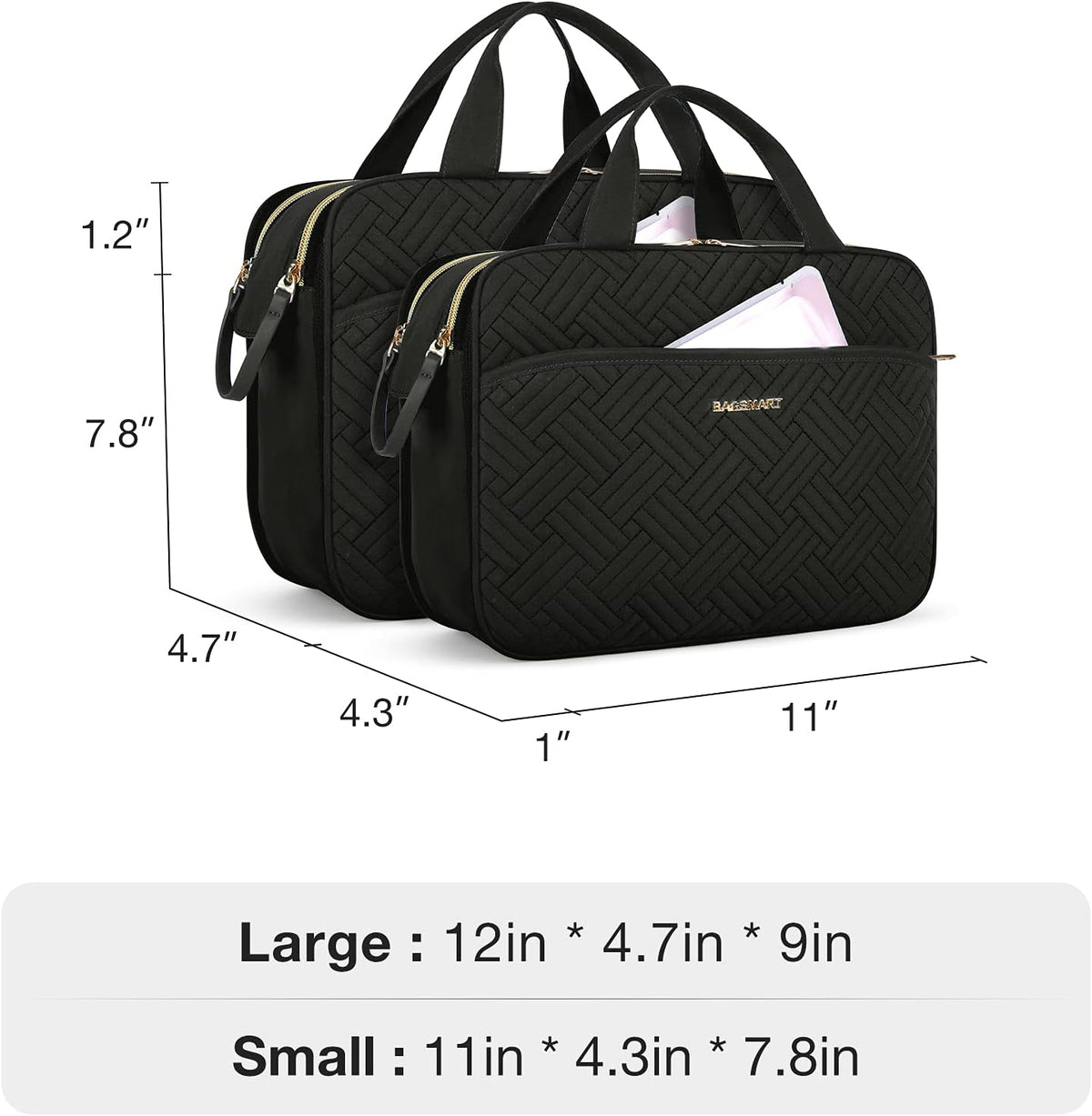 BAGSMART Toiletry Bag for Women, Medium Water-resistant, Black