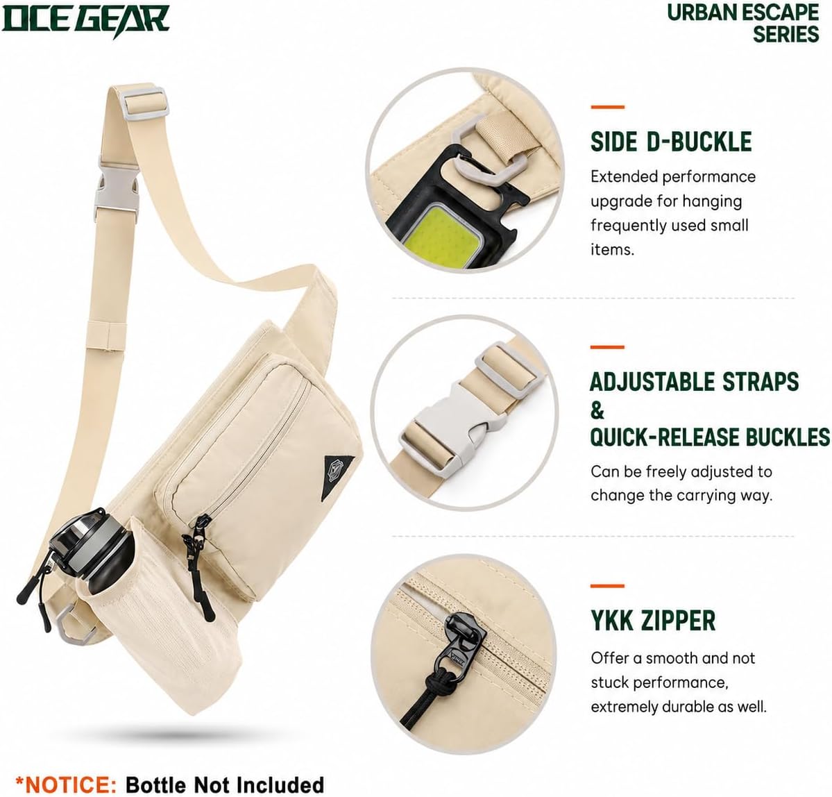 Fanny Pack with Water Bottle Holder for Men Women Waist Bag Running Waist Pack Waterproof for Outdoor Travel Cycling Climbing Walking Fit All Phones (Bottle Not Included) (Beige)