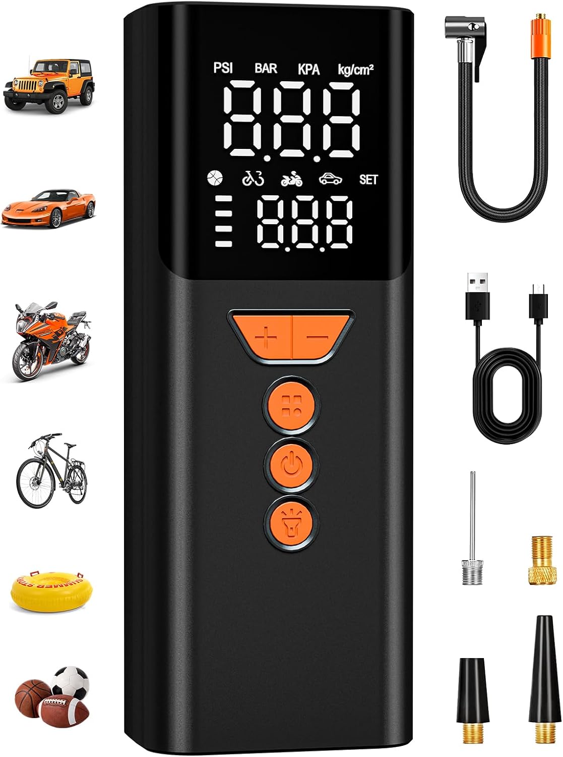 Tire Inflator Portable Air Compressor,Bike Pump with Memory Function