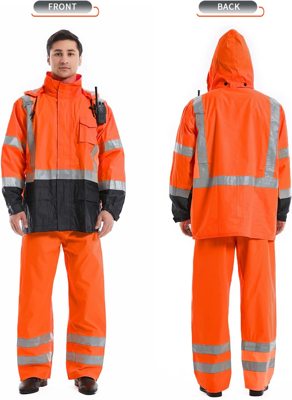 SKSAFETY Hi Vis Safety Rain Jacket for Men, Construction Work Rain Gear Heavy Duty Class 3 Rain Coat Waterproof Lightweight