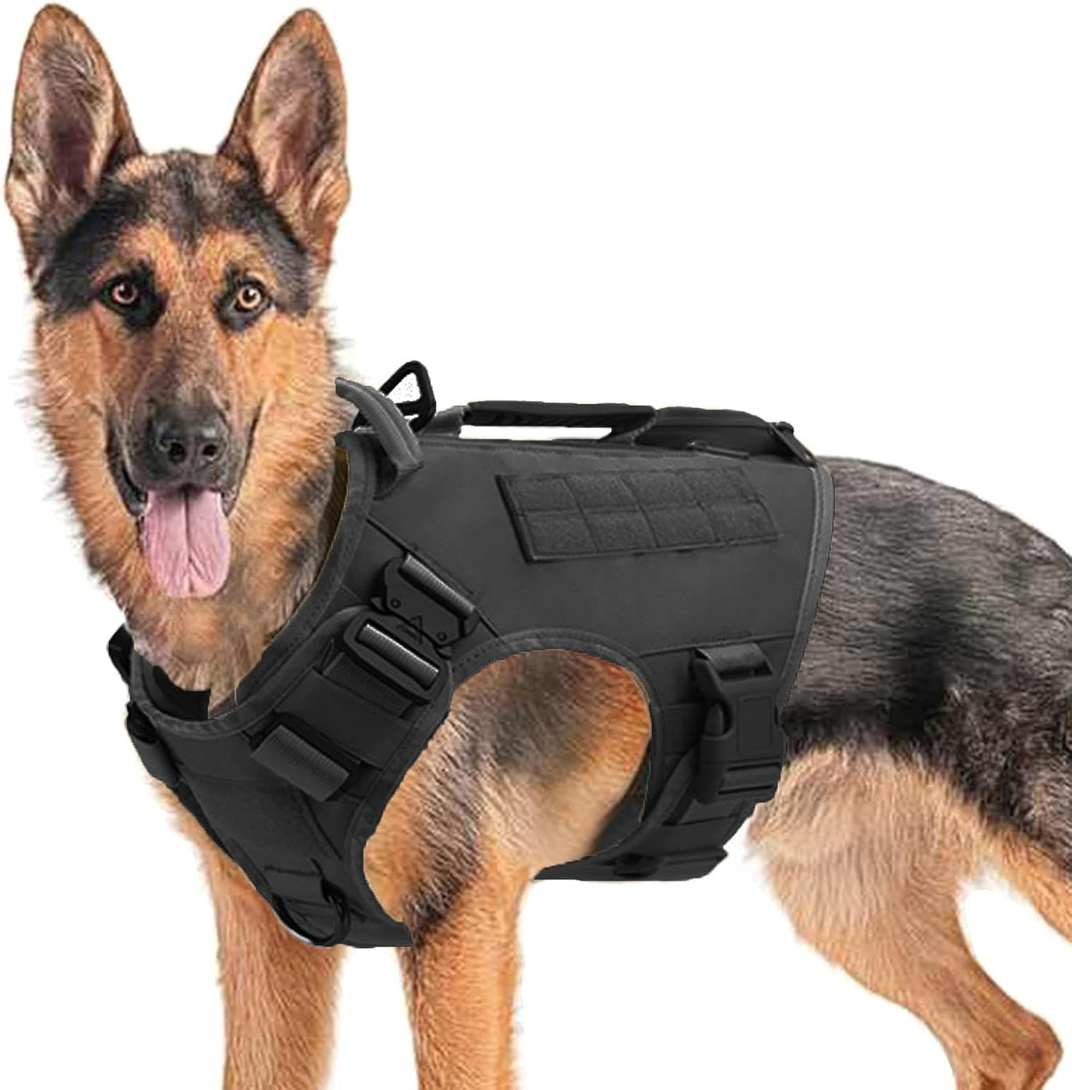 Tactical Dog Backpack Harness for Large Breed Original Design Metal Buckle Vest with Side Bags Pouches for Service Working Training (Khaki (with 2 Pouches), L)
