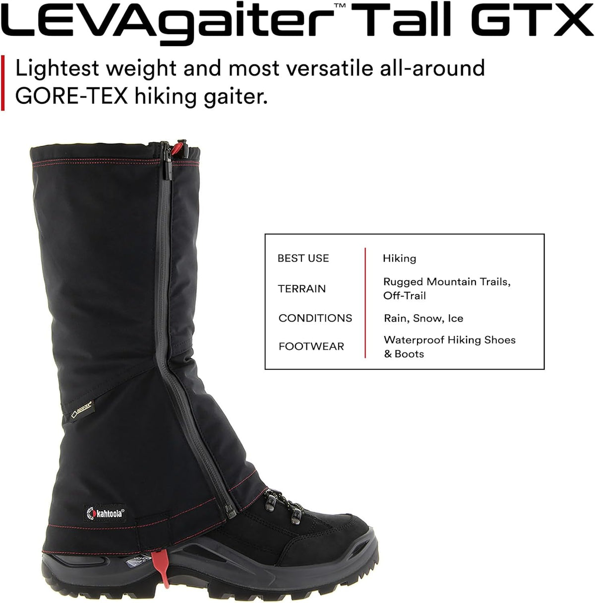 Kahtoola LEVAgaiter Tall GTX Waterproof Gore-TEX Off-Tail Hiking Gaiters