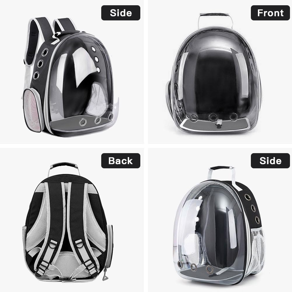 Pet Backpack Carrier with Harness Backpack with Bubble Clear Front for Cats, Small Dogs, Bunnies etc with Harness Included, Pet Carrier for Traveling, Walking, Hiking and Outdoor Activities