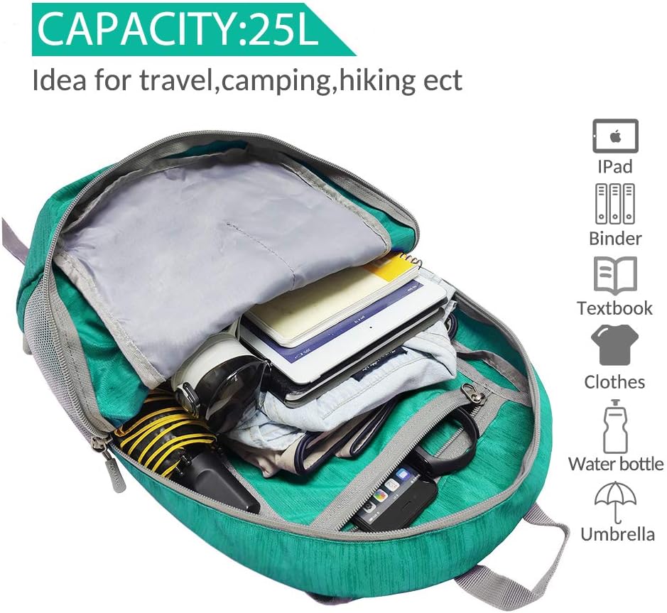 ZOMAKE 25L Lightweight Packable Backpack, Foldable Daypack(Military Green)