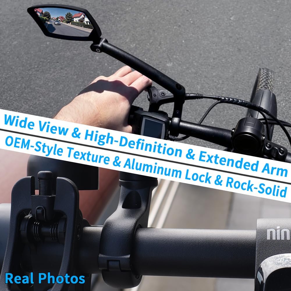 BriskMore Handlebar Bike Mirror - Crystal Clear HD Glass, 360° Adjustable&Foldable Mirror for Safe Riding, Wide Angle Rearview for E-Bikes, Mountain Bikes & Scooters,Bicycle Mirror