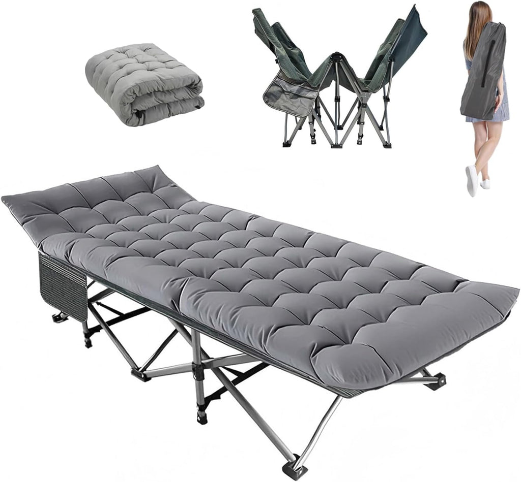 Camping Cot, 28'' Wide Sleeping Cots for Adults, Folding Bed with Pad & Bag