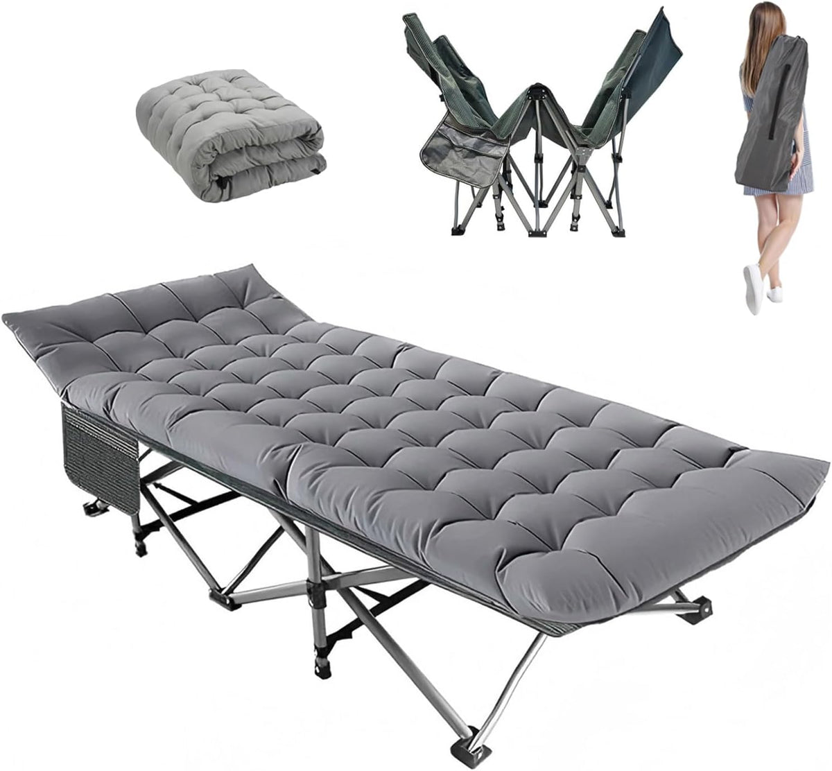 Camping Cot, 28'' Wide Sleeping Cots for Adults, Folding Bed with Pad & Bag