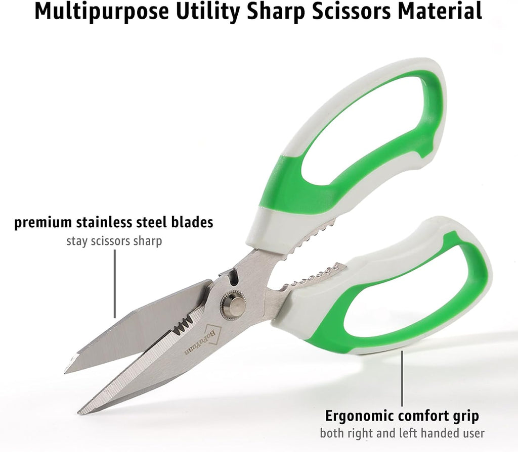 BoFuYuan Utility Scissors All Purpose heavy duty 8-Inch Green