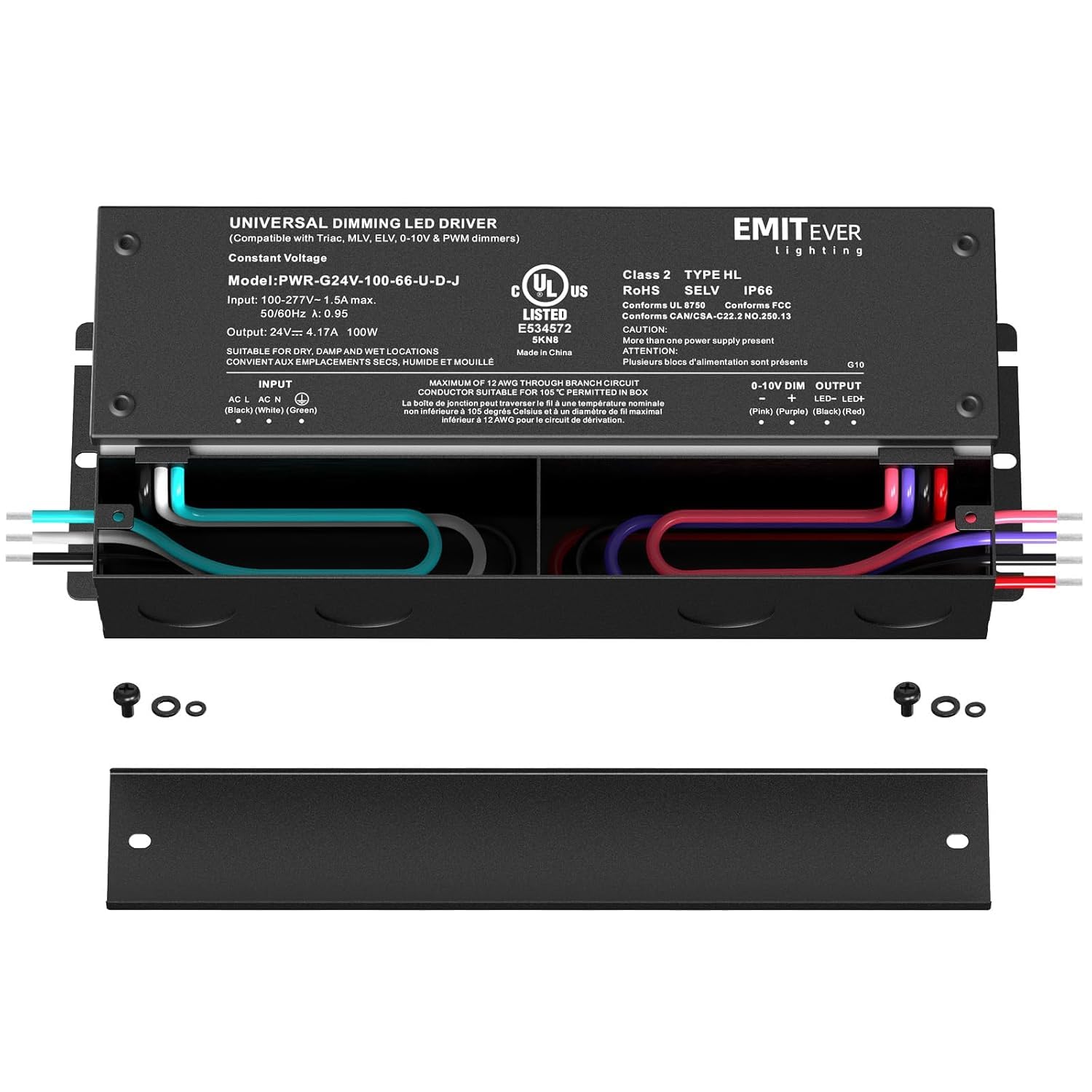 EMITEVER 2-Pack 100W 24V 5-in-1 Dimmable LED Driver, AC 110-277V to DC