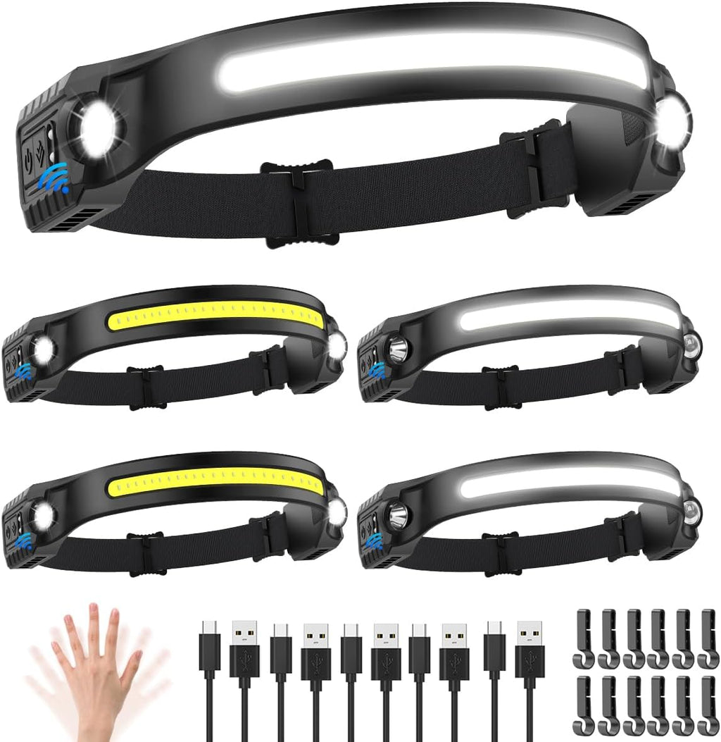 ZioeYiue Headlamp Rechargeable 5PCS, 230°Wide Beam LED Head Lamp for Adults