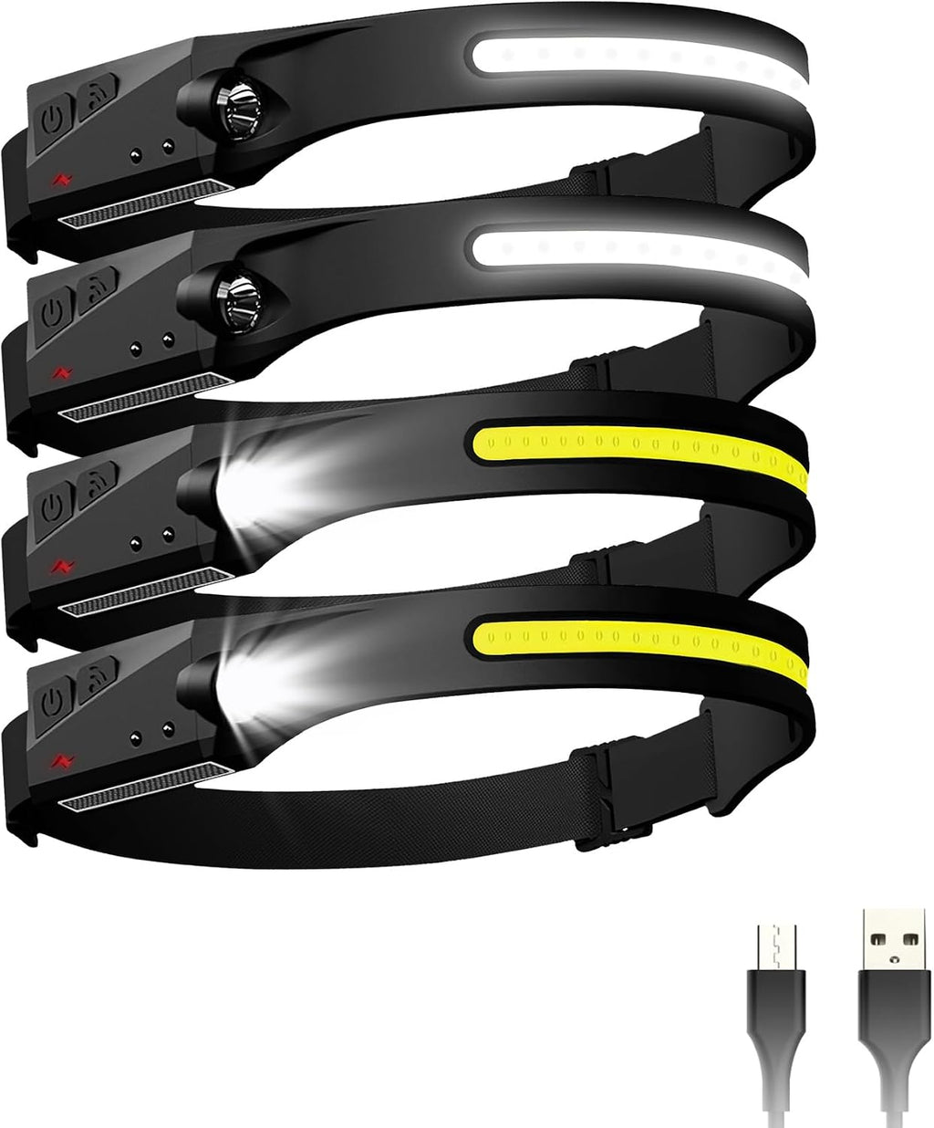 Bud K Headlamp Rechargeable 4Pack, 6 Mode Headlamps for Adults 1200Lumens LED Headlamp,230°COB Wide Beam Headlight Bright Headlamps Flashlight for Camping Accessories Gear, Hiking,Running