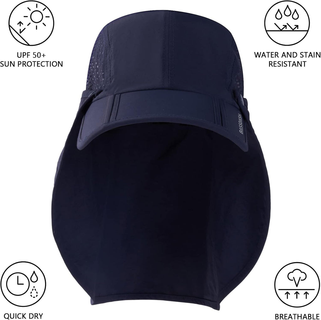 BASSDASH UPF 50+ Fishing Hat, Baseball Cap with Removable Neck Flap