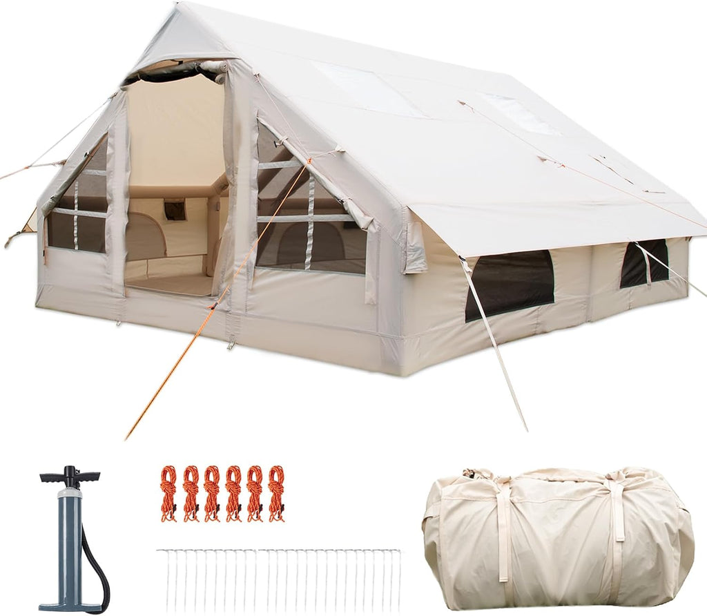 Inflatable Tents for Camping with Skylight and Stove Jack,4-6 Person Inflatable Camping Hot Tent with Pump,Easy Setup Family Camping Tent 4 Season Waterproof Outdoor Tents