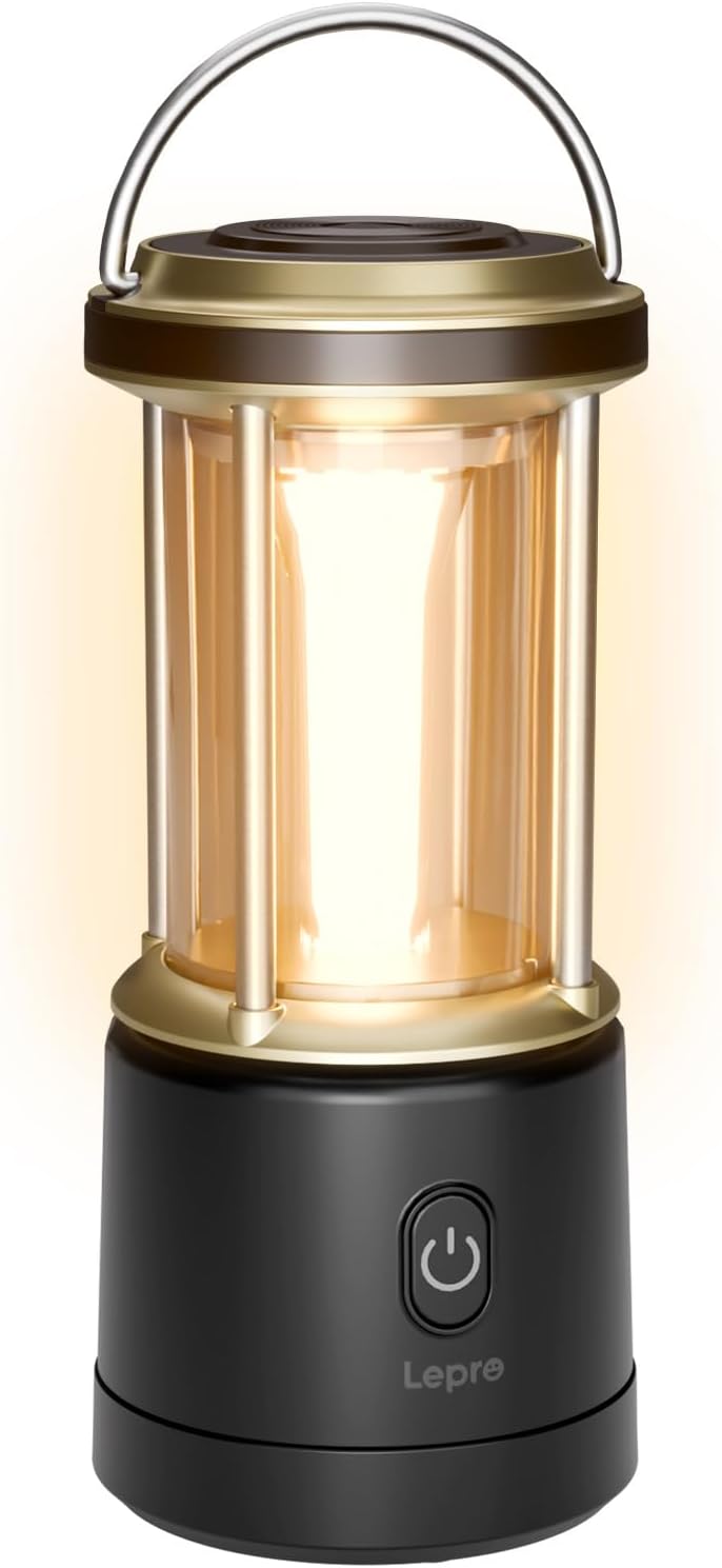 Lepro 1100LM Battery Powered LED Camping Lantern, Waterproof Tent Light with 5 Light Modes, Camping Essentials, Portable Lantern Flashlight for Camping, Emergency Light, Power Outage, Not Rechargeable