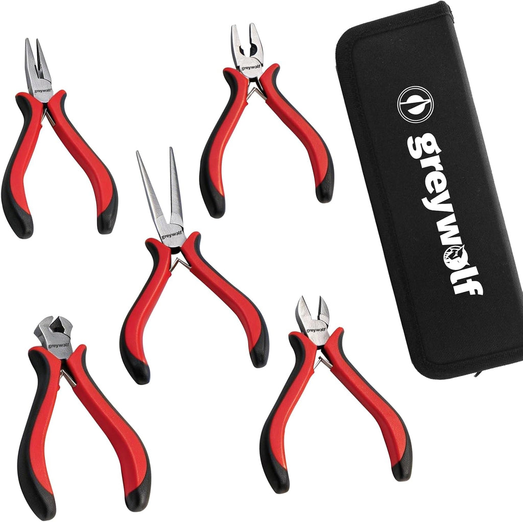 5 pcs mini pliers set, small pliers set includes pointed nose, long nose, oblique nose, flat nose and wire cutters with storage bag, suitable for electronic repair and jewelry, DIY tools