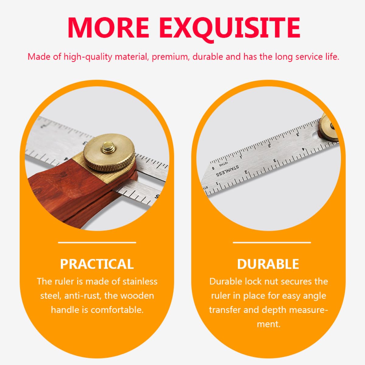 Adjustable T-Bevel Sliding Angle Ruler with Wooden Knob Stainless Steel Multi-Angle Measurement Tool Millimeter Scales for Woodworking Carpentry and Precision Crafting