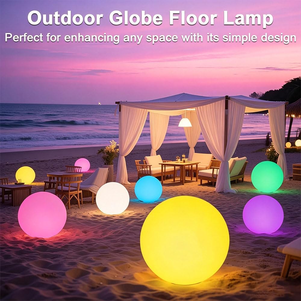 20-inch LED Glowing Ball Light, Large Rechargeable Globe Orb Light Outdoor