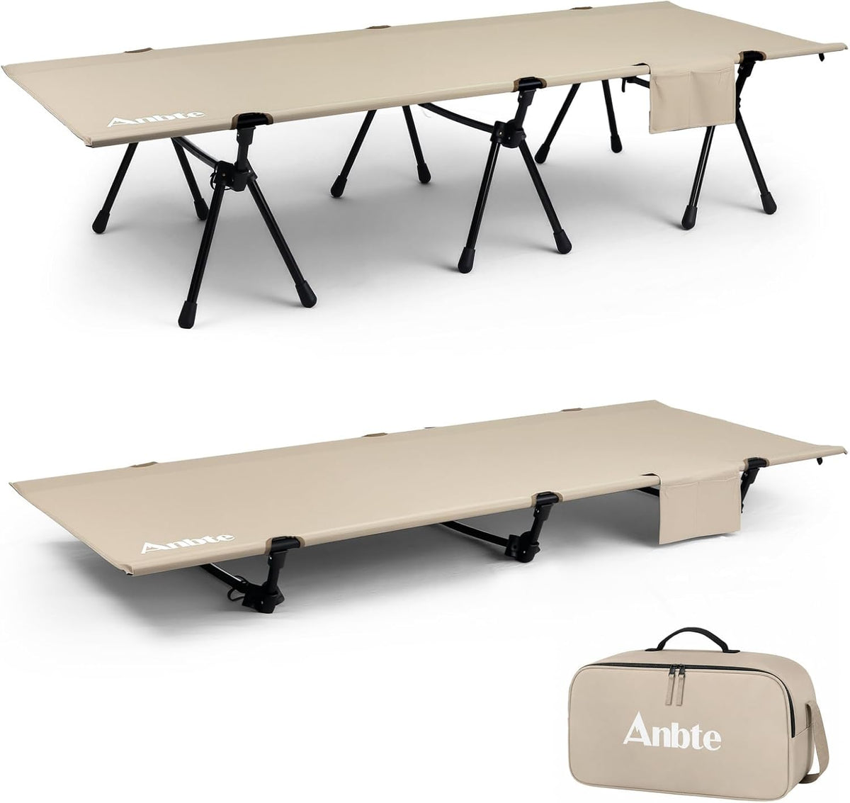 Anbte Height Adjustable Camping Cot, 400 lb Capacity, Portable for 1 Person